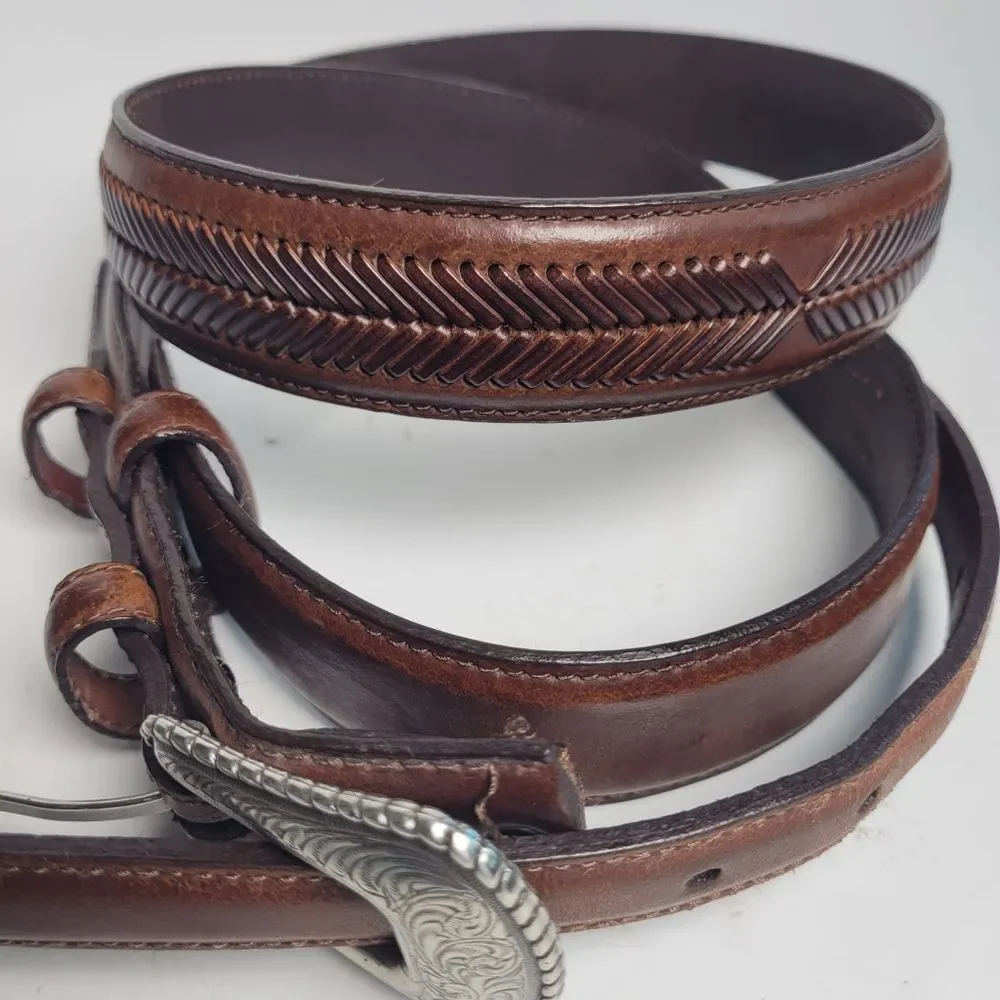 Nocona Men Western Top Hand Brown Ranger Leather Belt 40 1996 4 PC N2476802